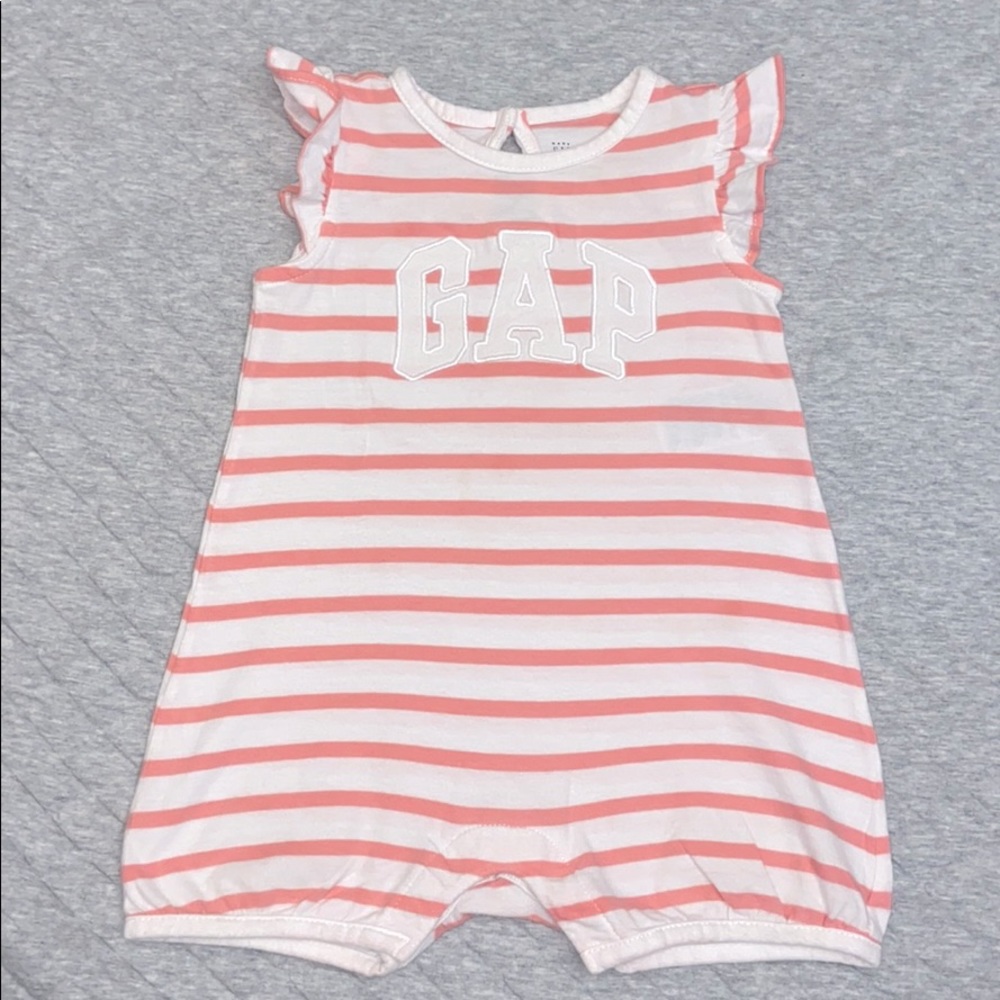 Baby Gap pink white stripe Flutter Romper 18m